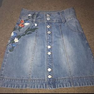 flower button up denim skirt